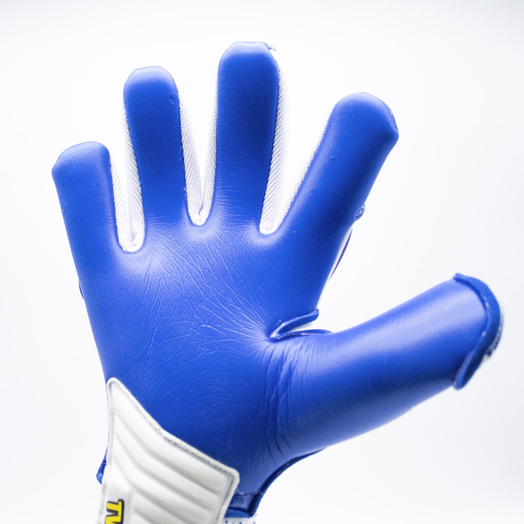Guantes de Arquero Seoul '02 Blue Contacgrip goalkeeper glove showing blue palm and white wrist strap.