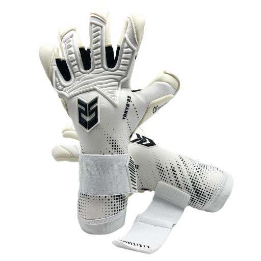 Pair of white goalkeeper gloves with black detailing and wrist straps, Guantes de Arquero Tokyo '02 White Contacgrip